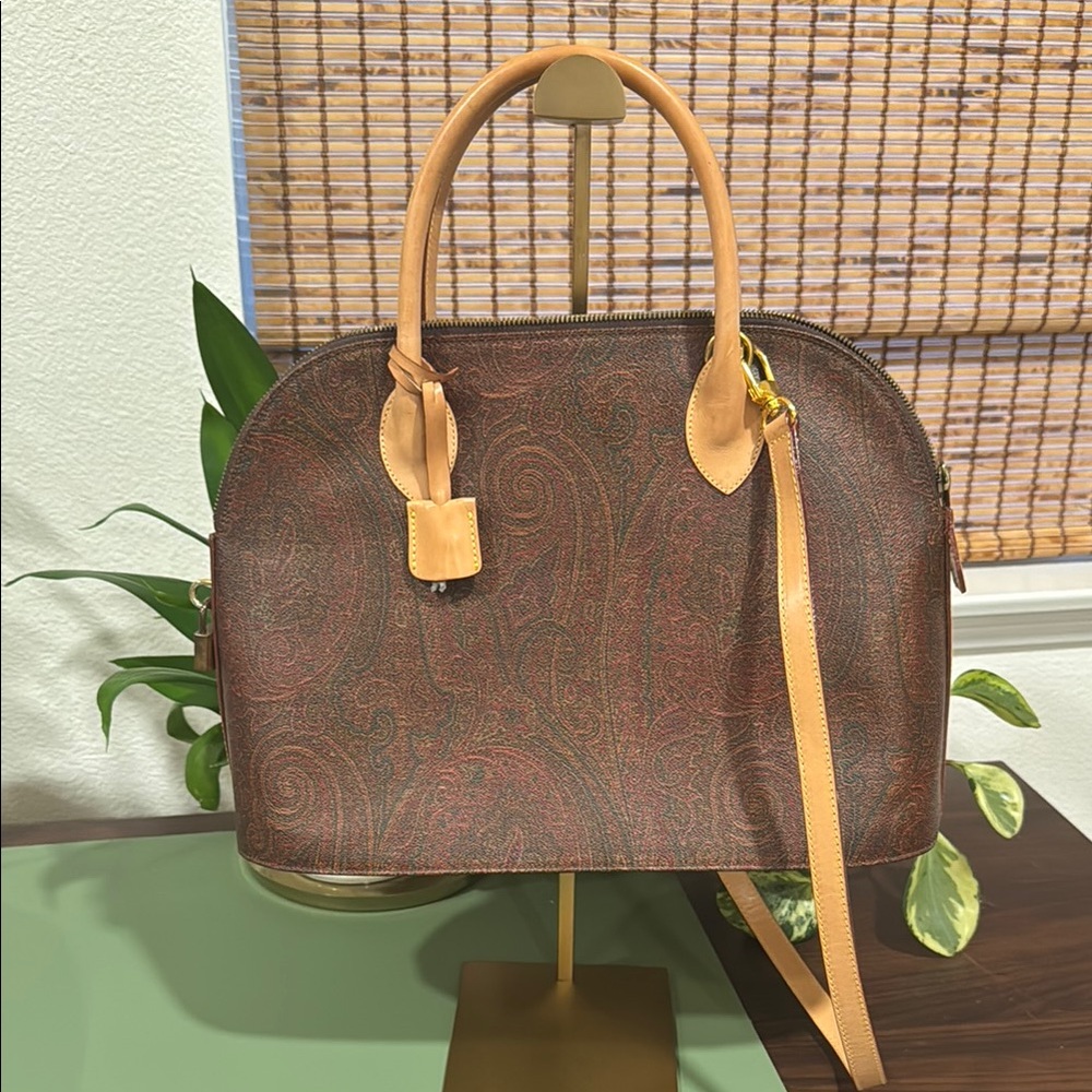 Etro Brown and Tan Dome Satchel with Gold Hardware - Picture 12 of 15